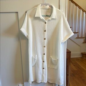 Kittenish White Button-Down Mini Dress